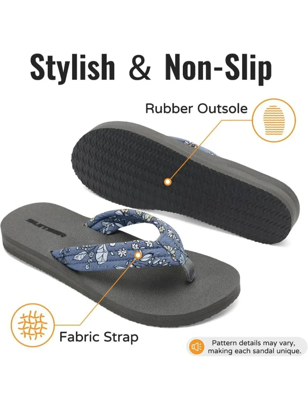 Women's Blue Gray Summer Lightweight Soft Fabric Straps Flip Flops Beach Sandals